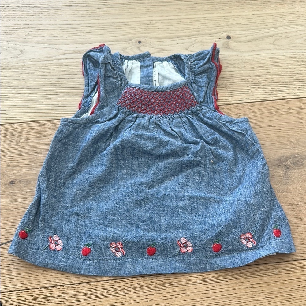 Janie and jack linen dress smocked embroidered Blue Sleeveless Top 18/24m